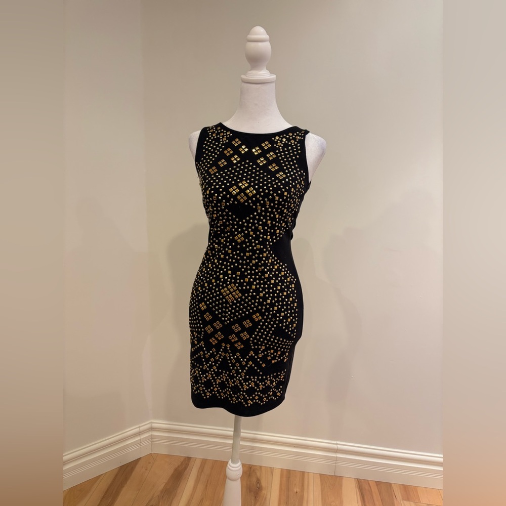 Black Mini Dress with Gold Accents